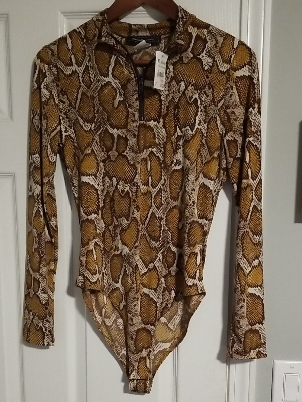 Snake Print Long Sleeve Bodysuit in Brown and Cream